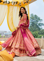 Pakistani Salmon Pink Zardozi Sheer Net Kalidaar (3-Piece) - Image 6