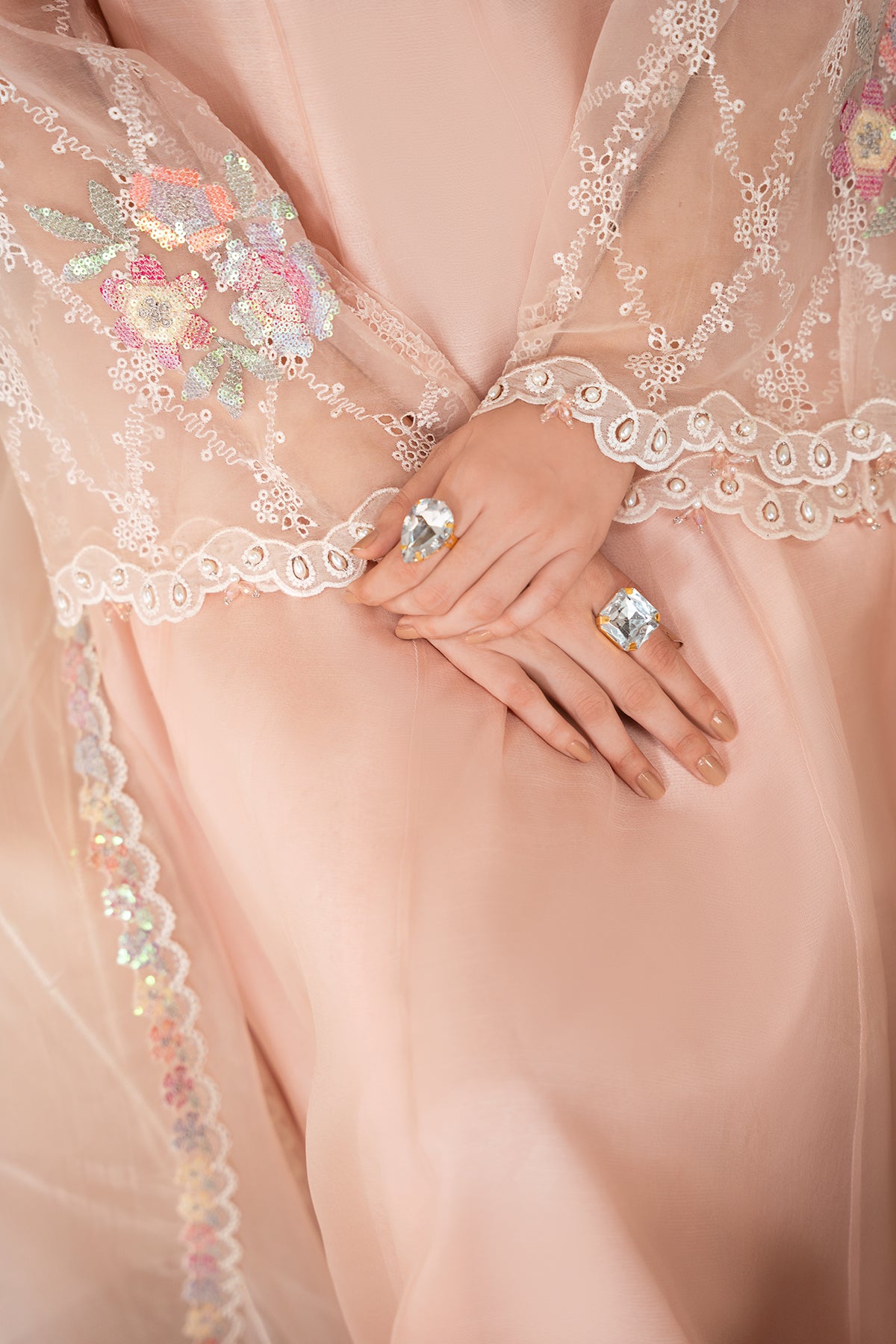 Peach Embroidered Chiffon Kalidar Dress (3-Piece) - Image 6