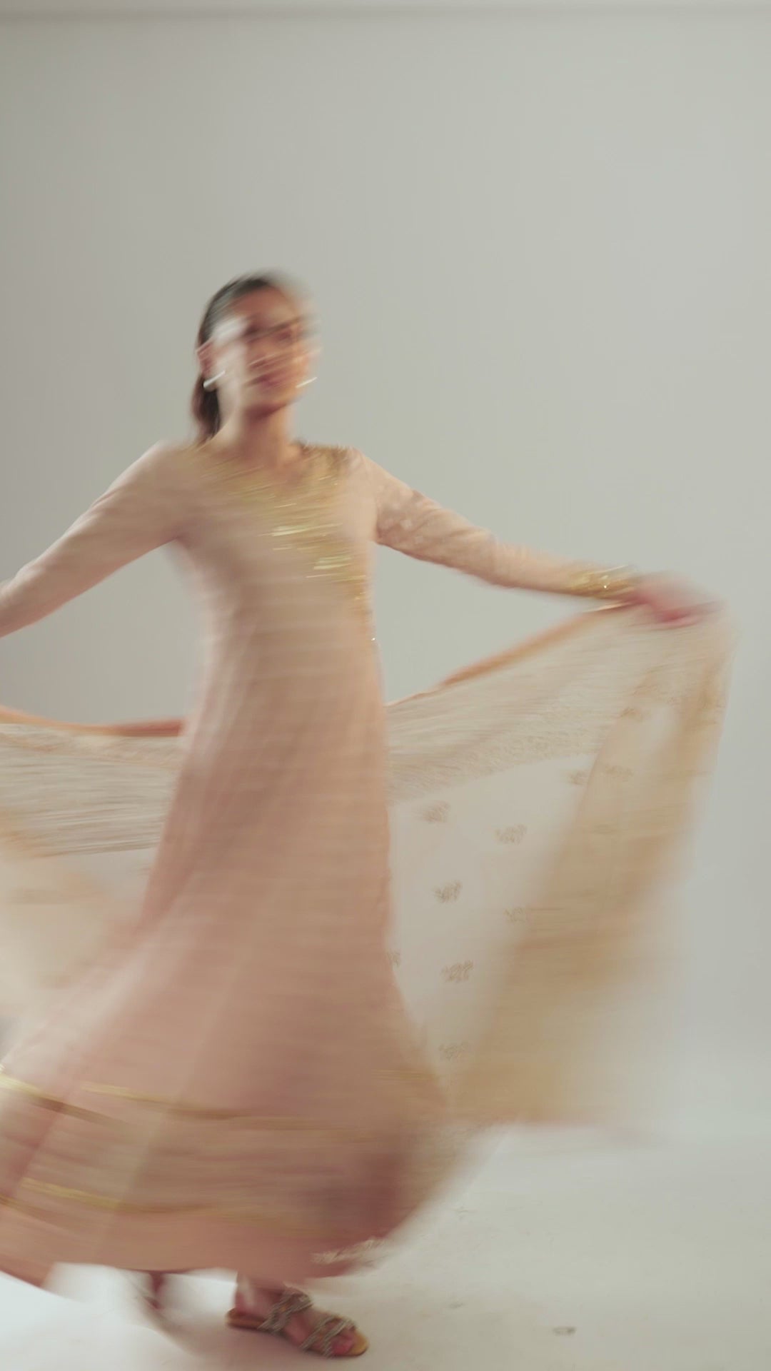 Nude Pink Blockprinted Cotton Net Kalidar (2-Piece) - Image 11