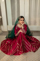 Pakistani Magenta Zardozi Khaadi Net Kalidar (3-Piece) - Image 3