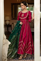 Pakistani Magenta Zardozi Khaadi Net Kalidar (3-Piece) - Image 4