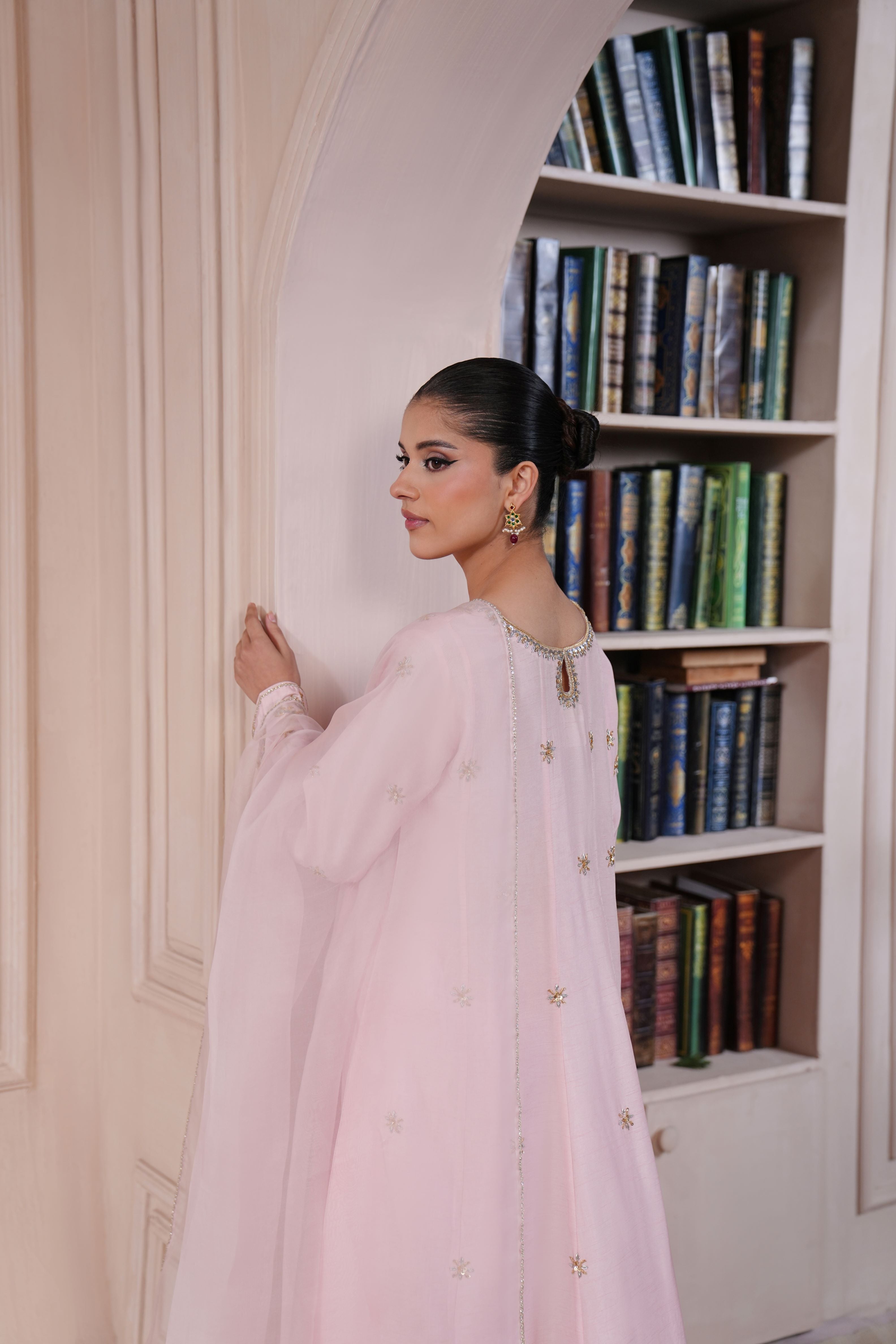 Tea Pink Ada Work Korean Silk Kalidaar (3-Piece) - Image 7