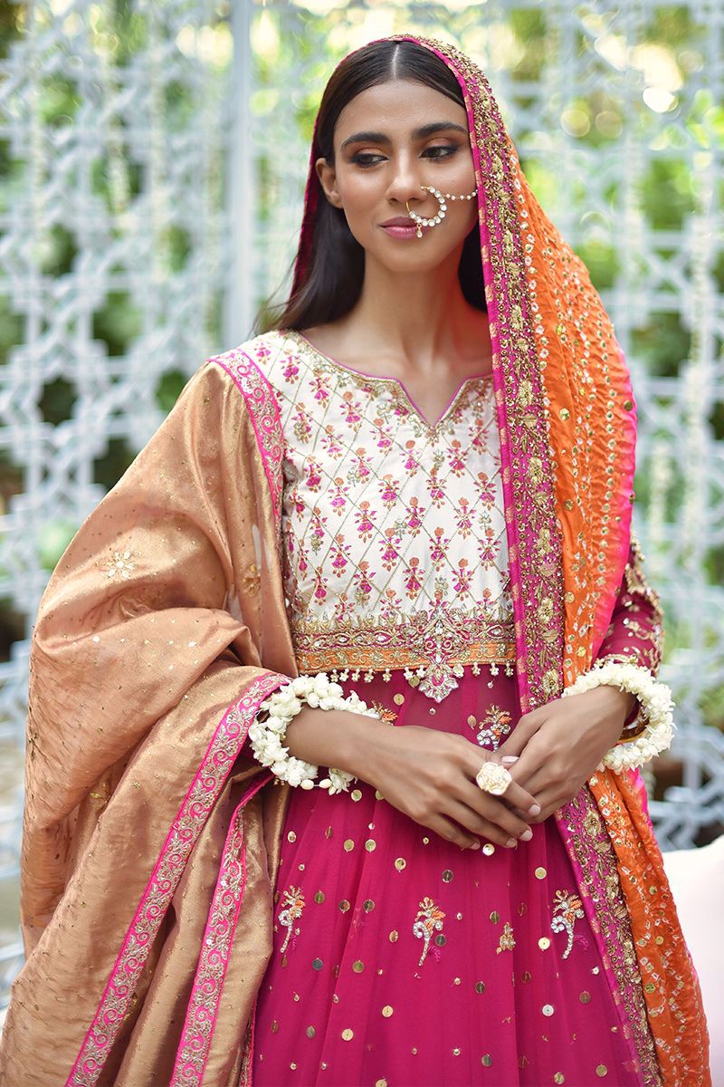 Pakistani Hot Pink Hand-Embellished Net Kalidar (3-Piece) - Image 3