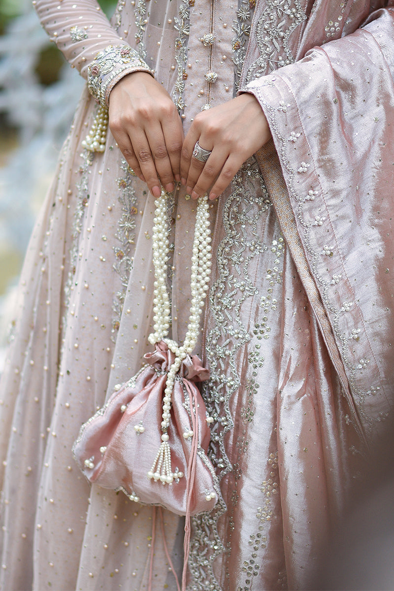 Pakistani Blush Pink Zardozi Net Kalidaar Bridal (3-Piece) - Image 3