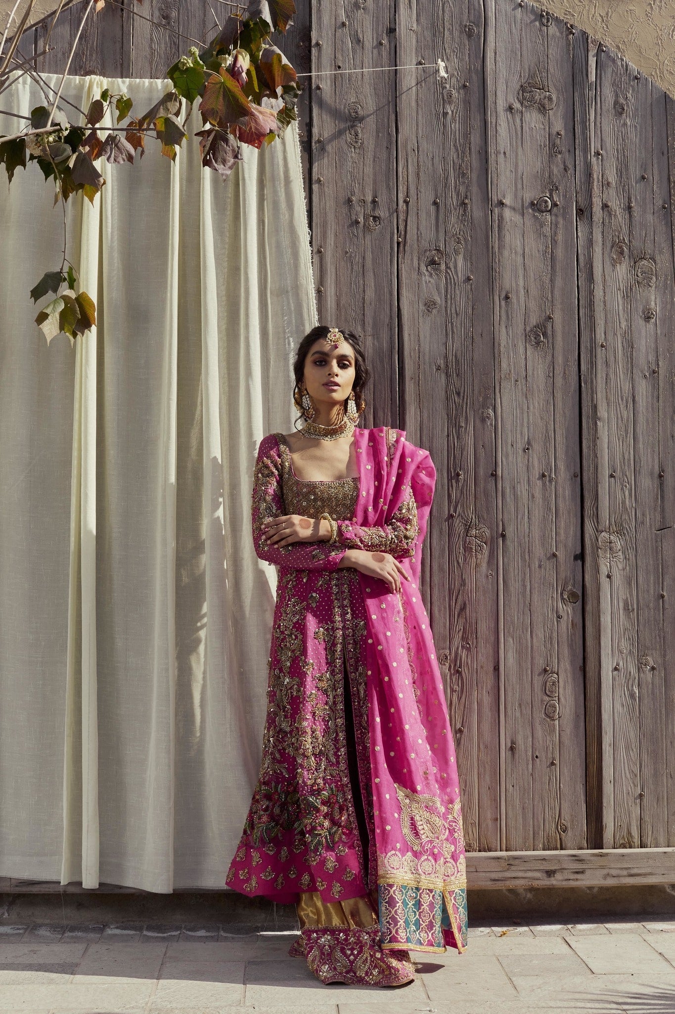 Pink Hand-Embellished Net Kalidar Bridal Dress (2-Piece) - Image 1