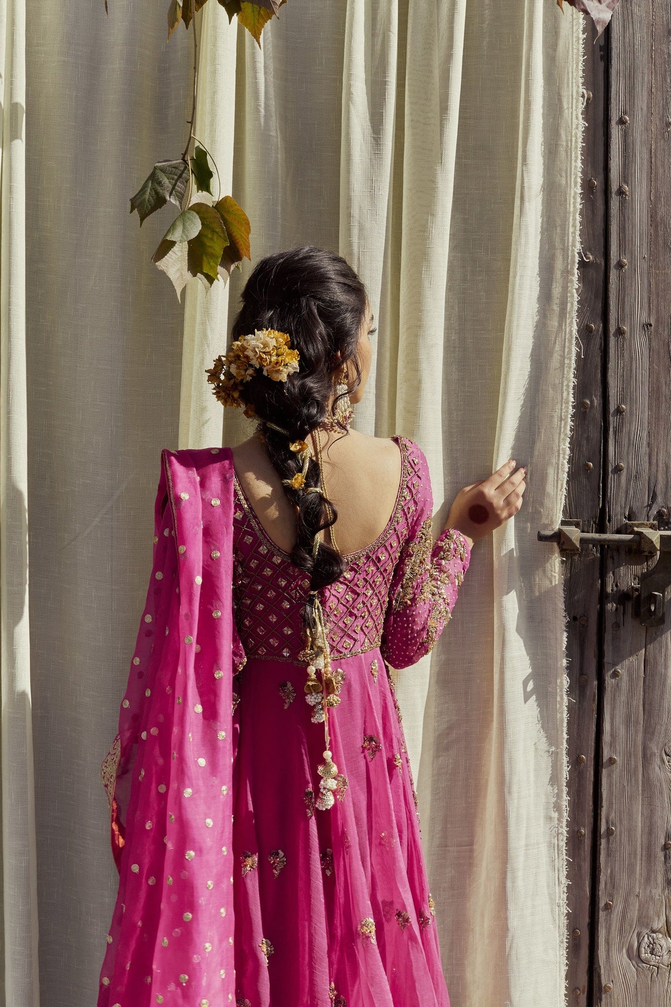 Pink Hand-Embellished Net Kalidar Bridal Dress (2-Piece) - Image 3
