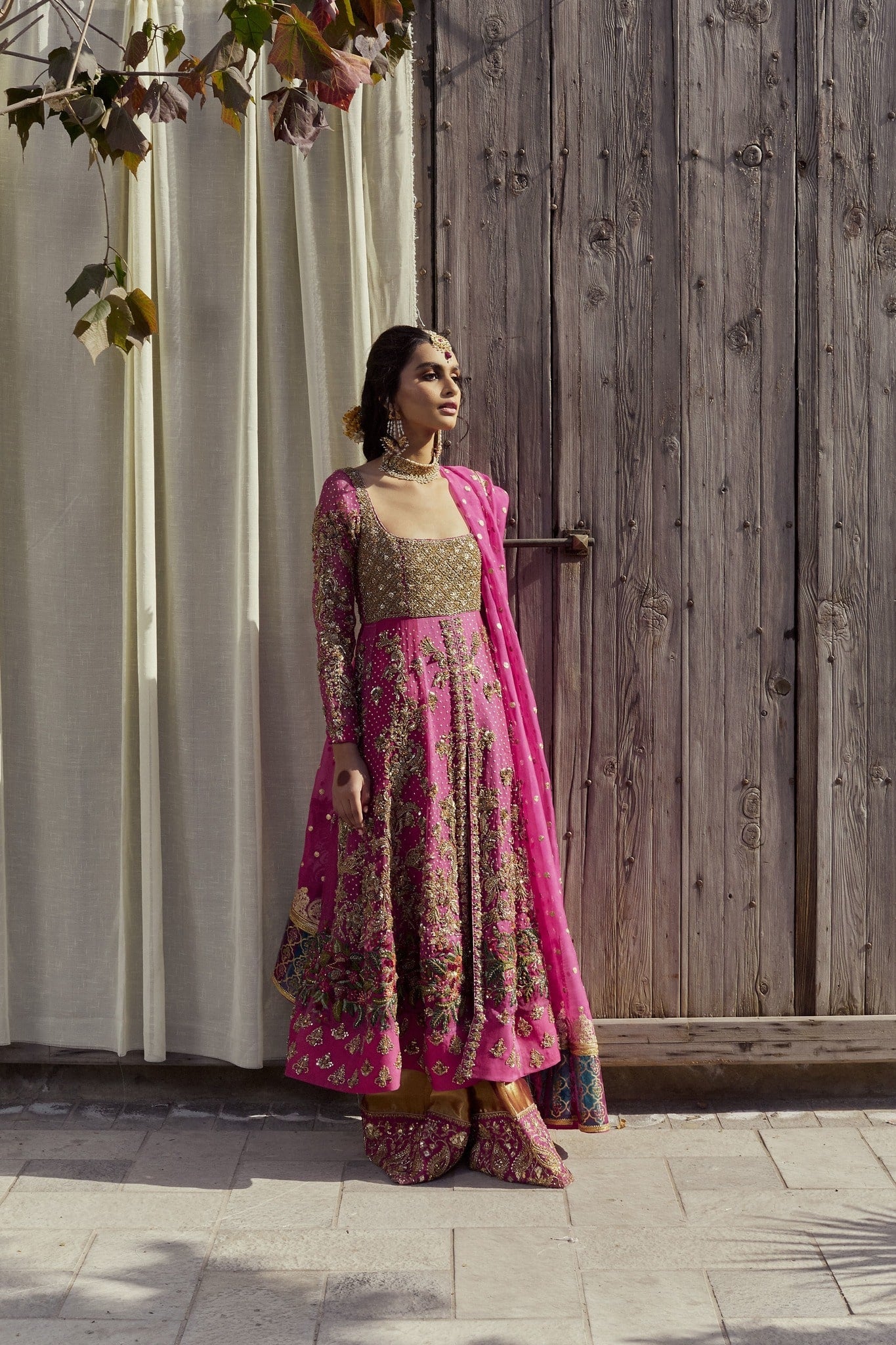 Pink Hand-Embellished Net Kalidar Bridal Dress (2-Piece) - Image 4