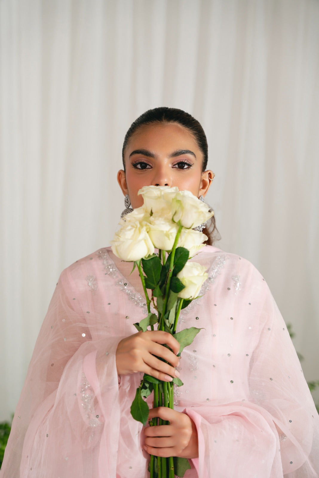 Tea Pink Embroidered Organza Kalidaar (3-Piece) - Image 10