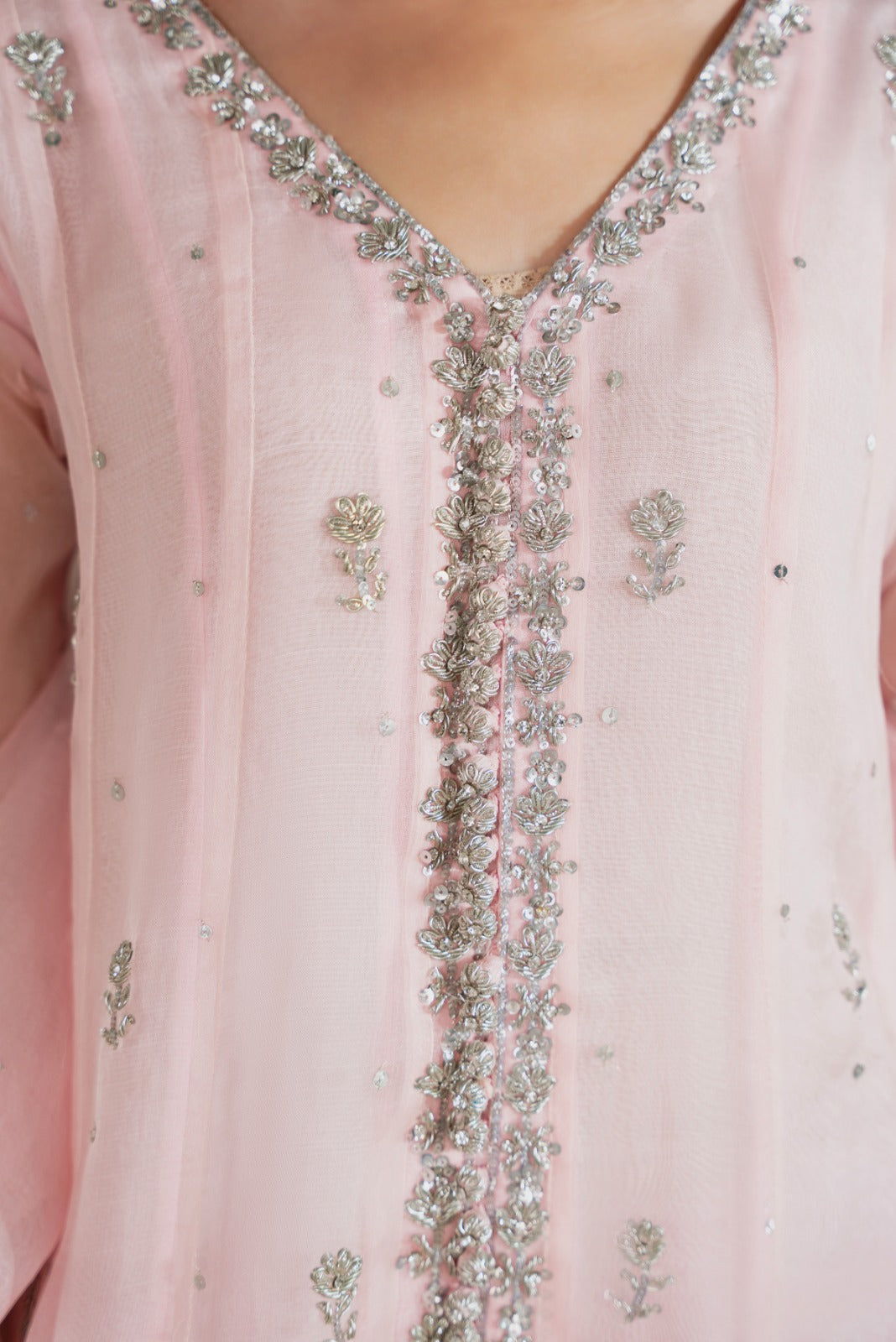 Tea Pink Embroidered Organza Kalidaar (3-Piece) - Image 4