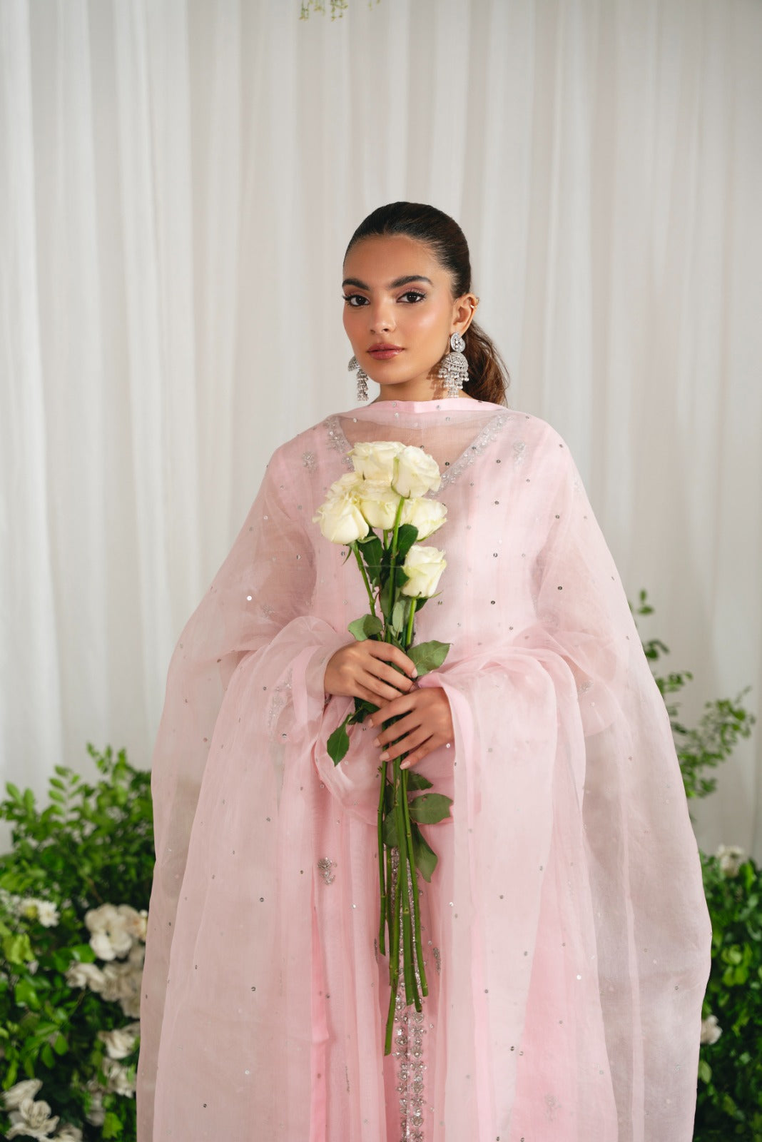 Tea Pink Embroidered Organza Kalidaar (3-Piece) - Image 5