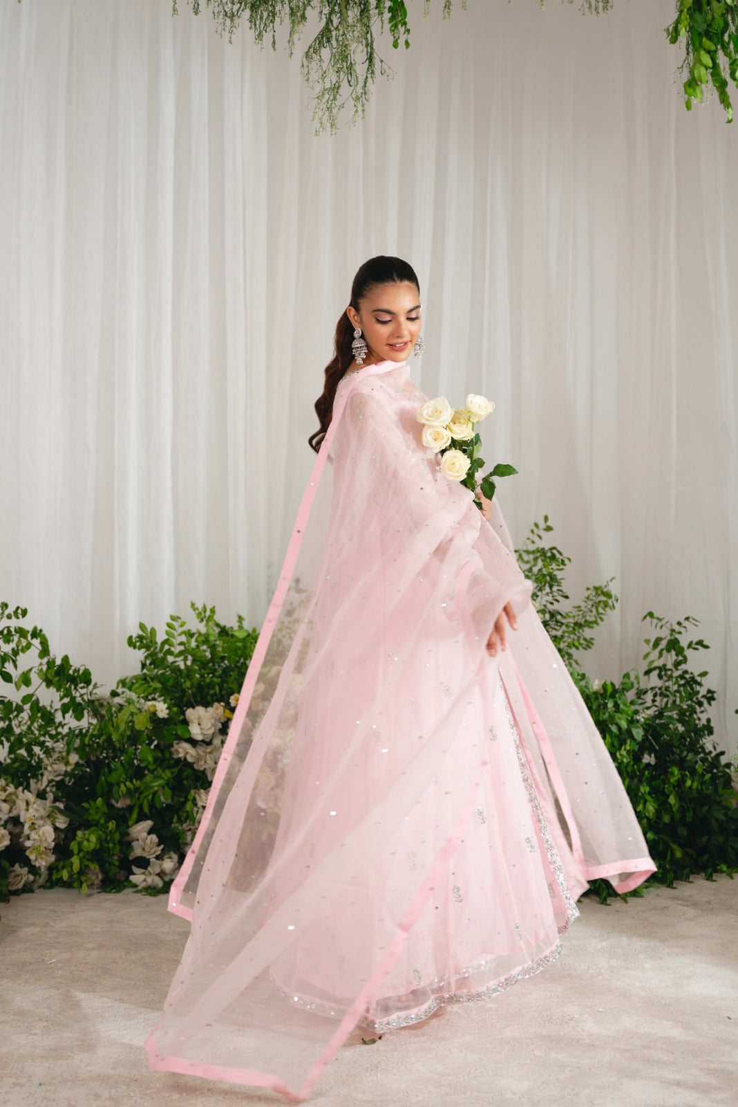 Tea Pink Embroidered Organza Kalidaar (3-Piece) - Image 6