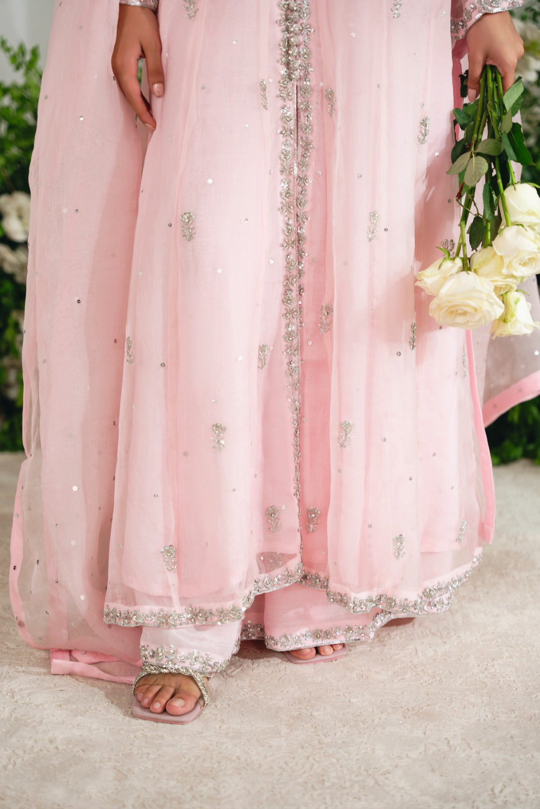 Tea Pink Embroidered Organza Kalidaar (3-Piece) - Image 7