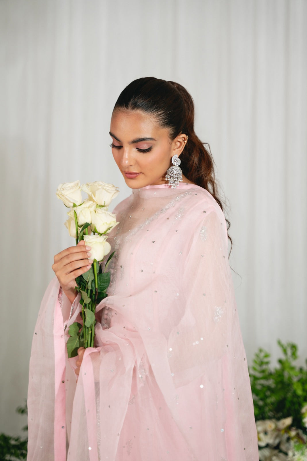 Tea Pink Embroidered Organza Kalidaar (3-Piece) - Image 9