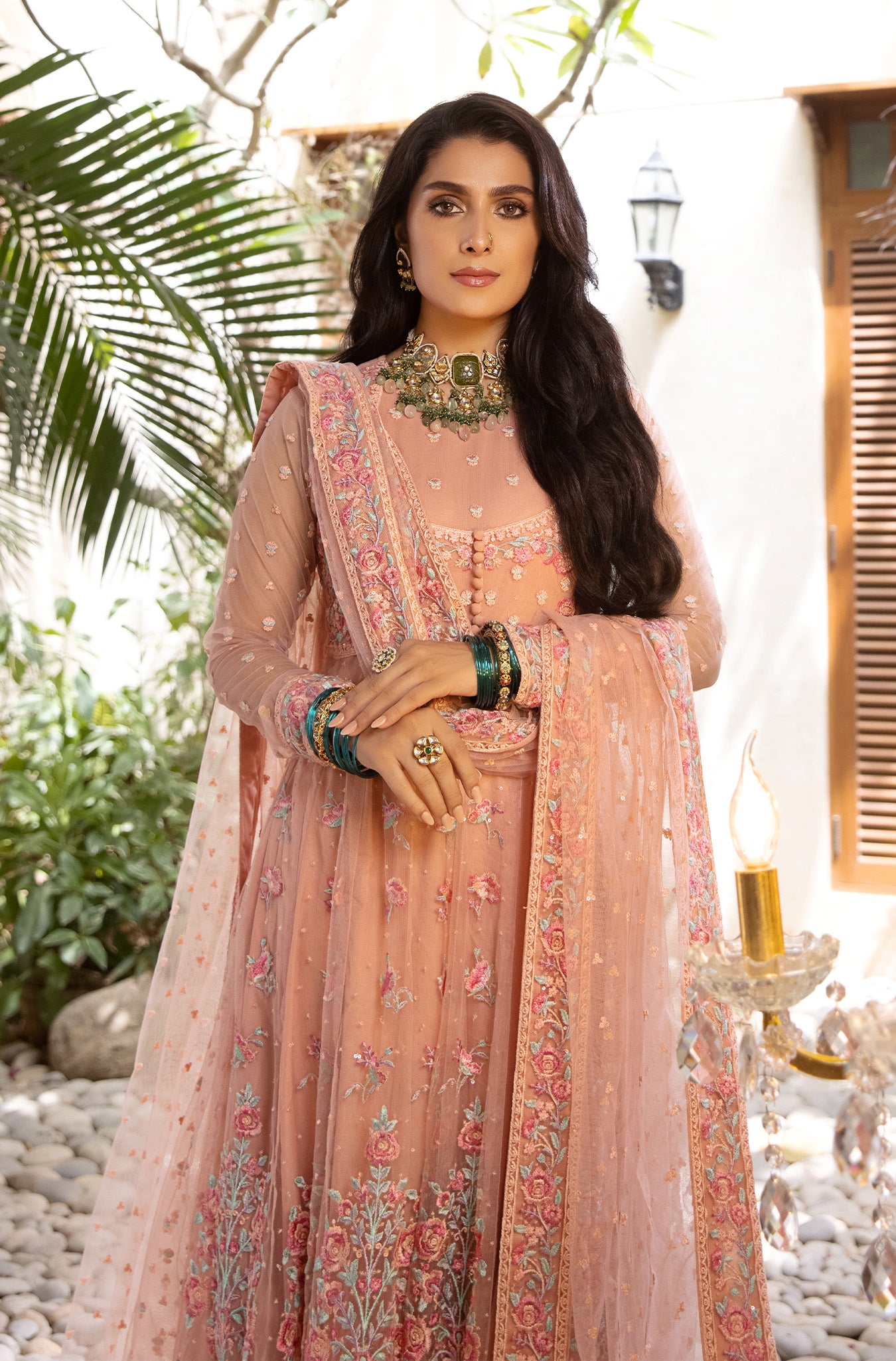 Pakistani Pastel Pink Embroidered Organza Kalidar (2-Piece) - Image 3