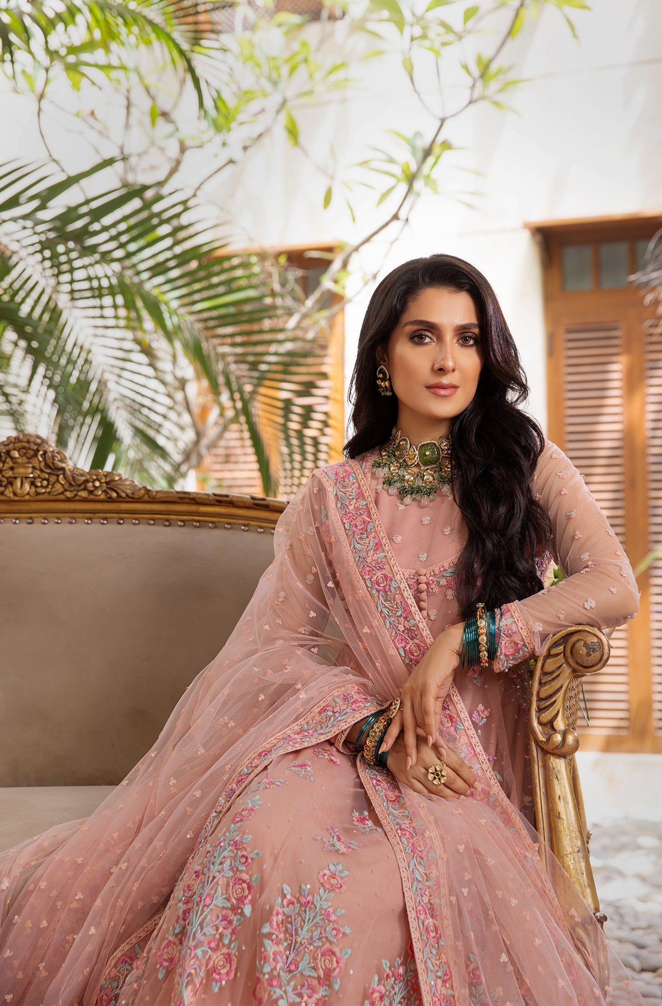 Pakistani Pastel Pink Embroidered Organza Kalidar (2-Piece) - Image 6