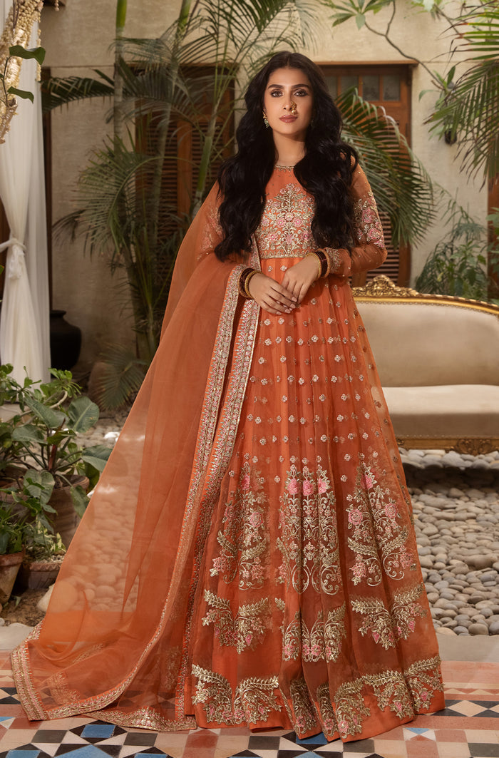 Peach Embroidered Organza Kalidar Dress (2-Piece) - Image 6