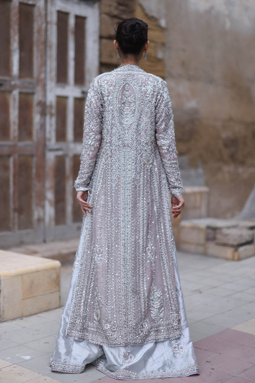 Nude Pink Zardozi Organza Bridal Jacket & Kalidaar (3-Piece) - Image 2