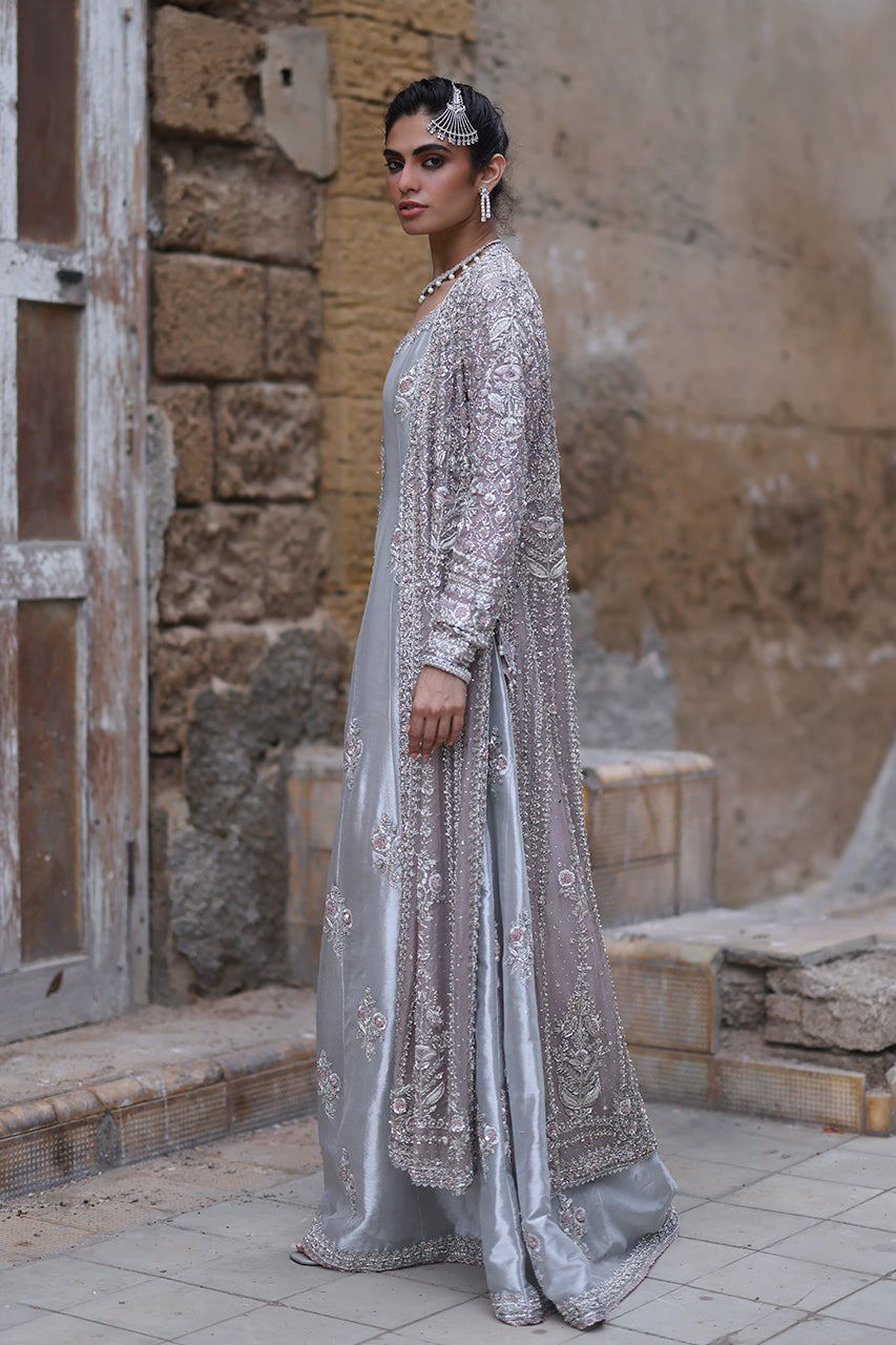 Nude Pink Zardozi Organza Bridal Jacket & Kalidaar (3-Piece) - Image 4