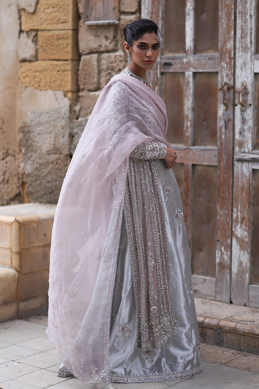 Nude Pink Zardozi Organza Bridal Jacket & Kalidaar (3-Piece) - Image 6