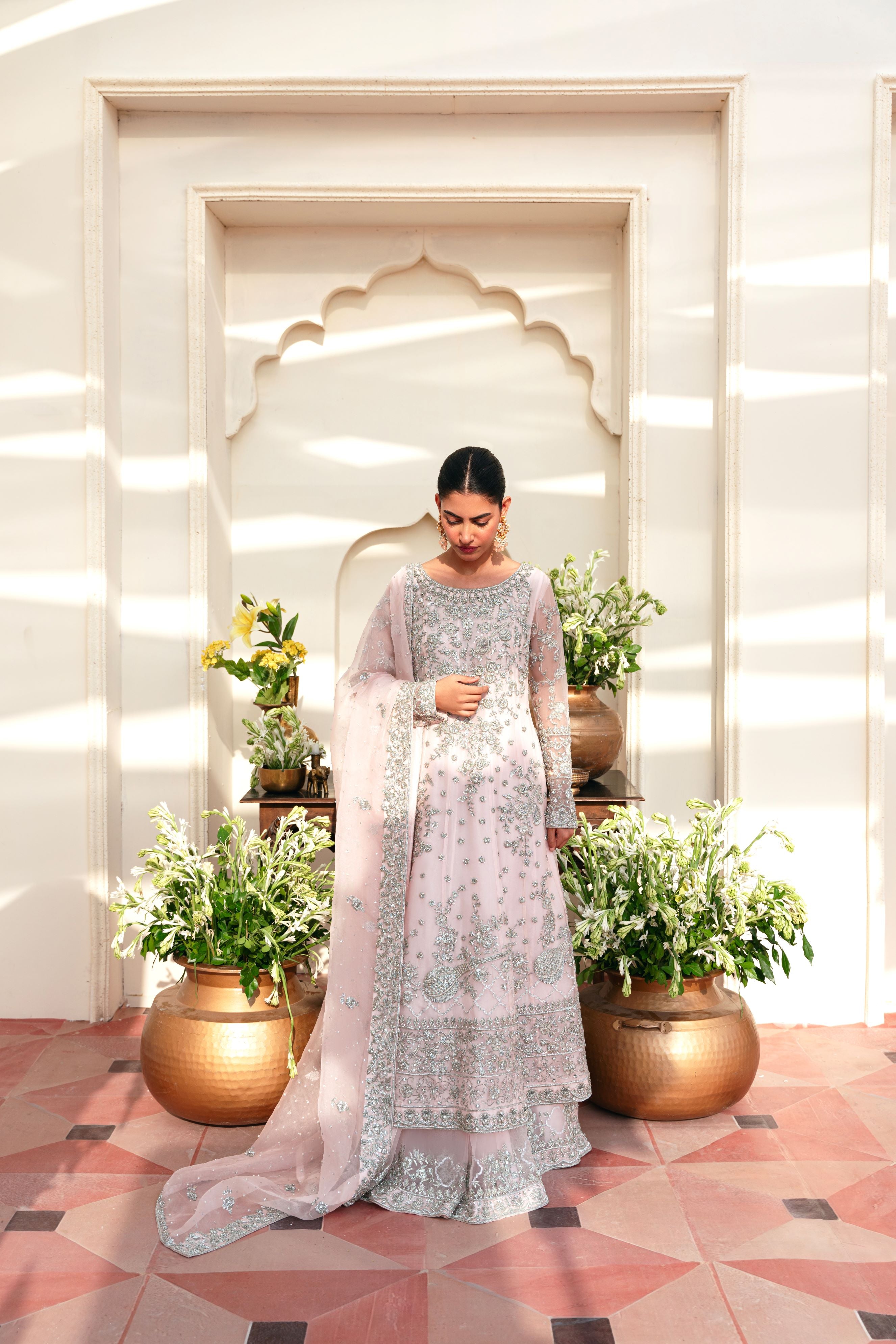 Blush Pink Silver Ada Work Pure Tissue Kalidaar (2-Piece) - Image 10