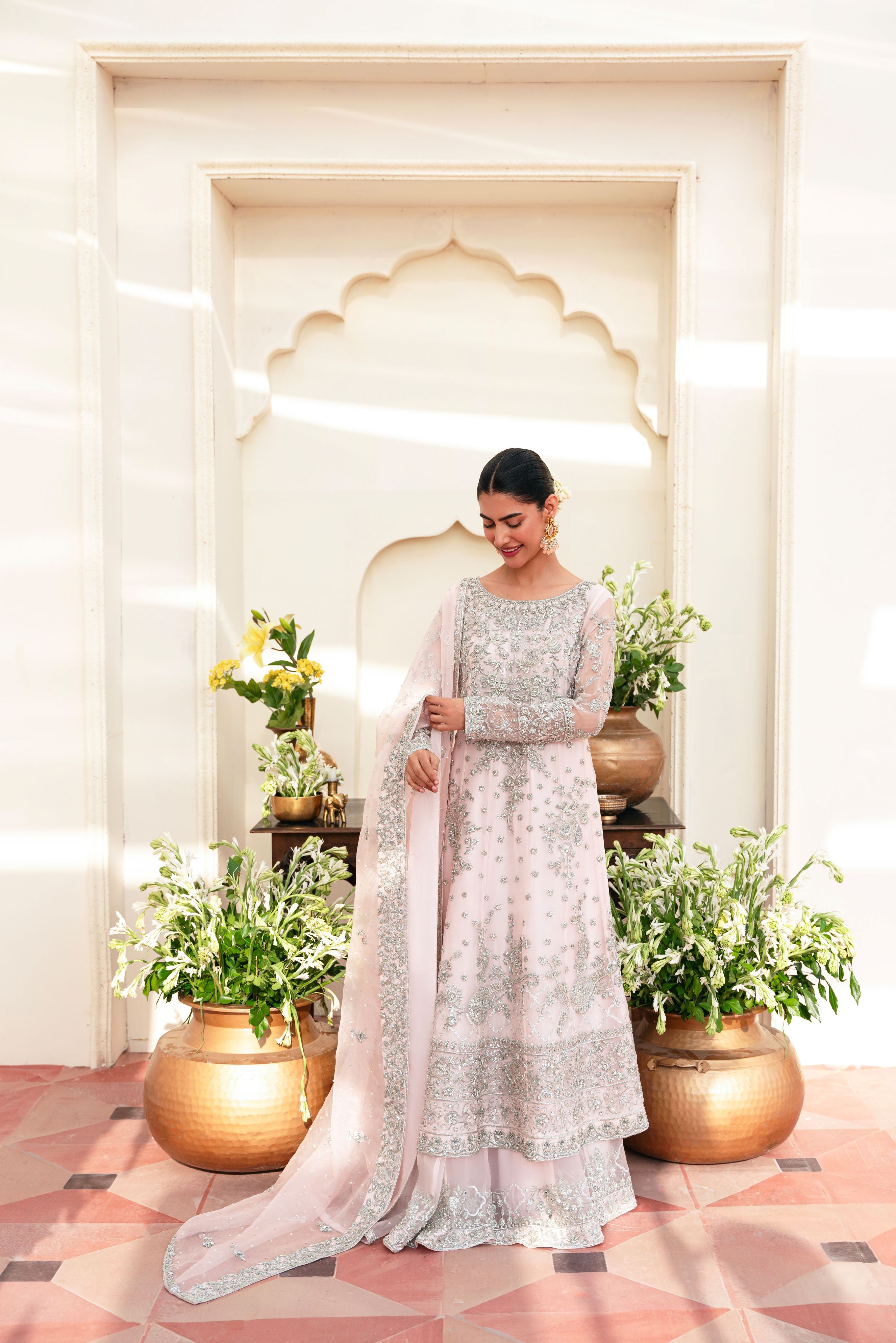 Blush Pink Silver Ada Work Pure Tissue Kalidaar (2-Piece) - Image 11