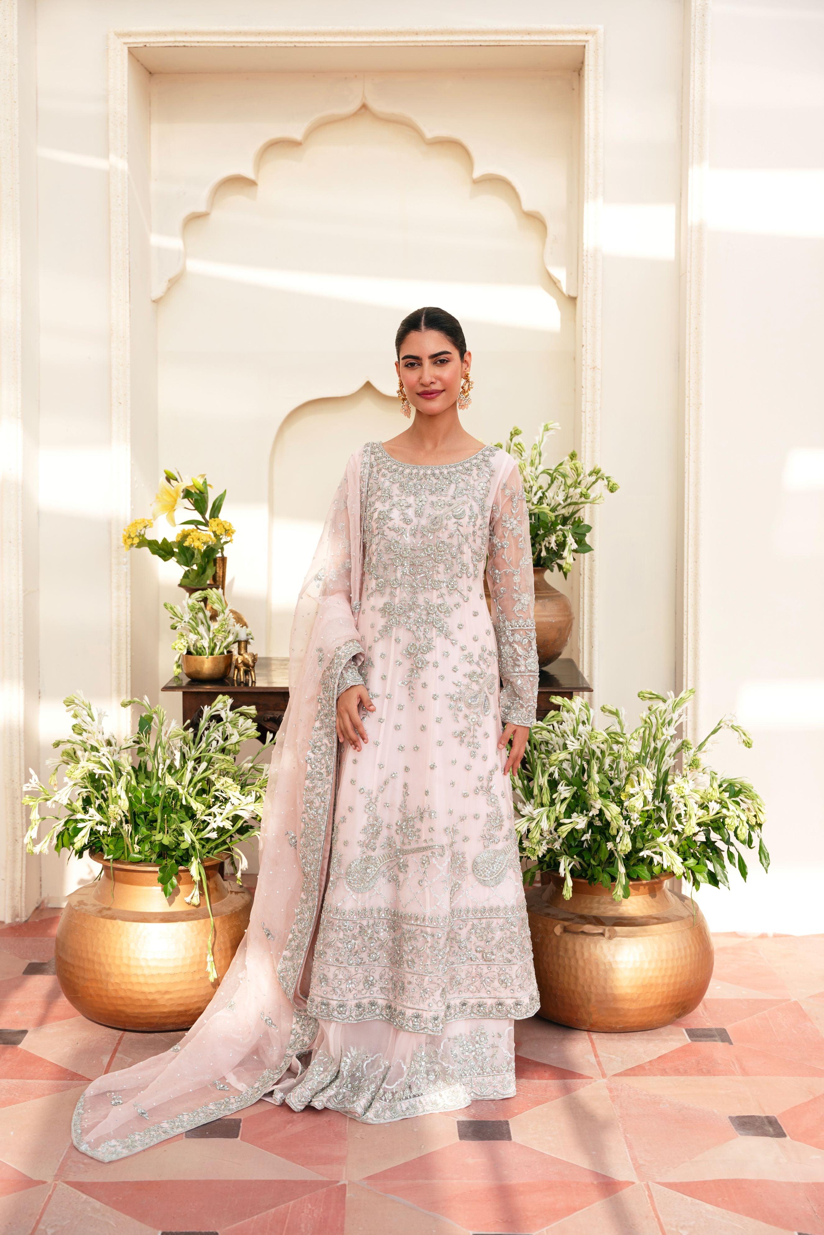 Blush Pink Silver Ada Work Pure Tissue Kalidaar (2-Piece) - Image 12