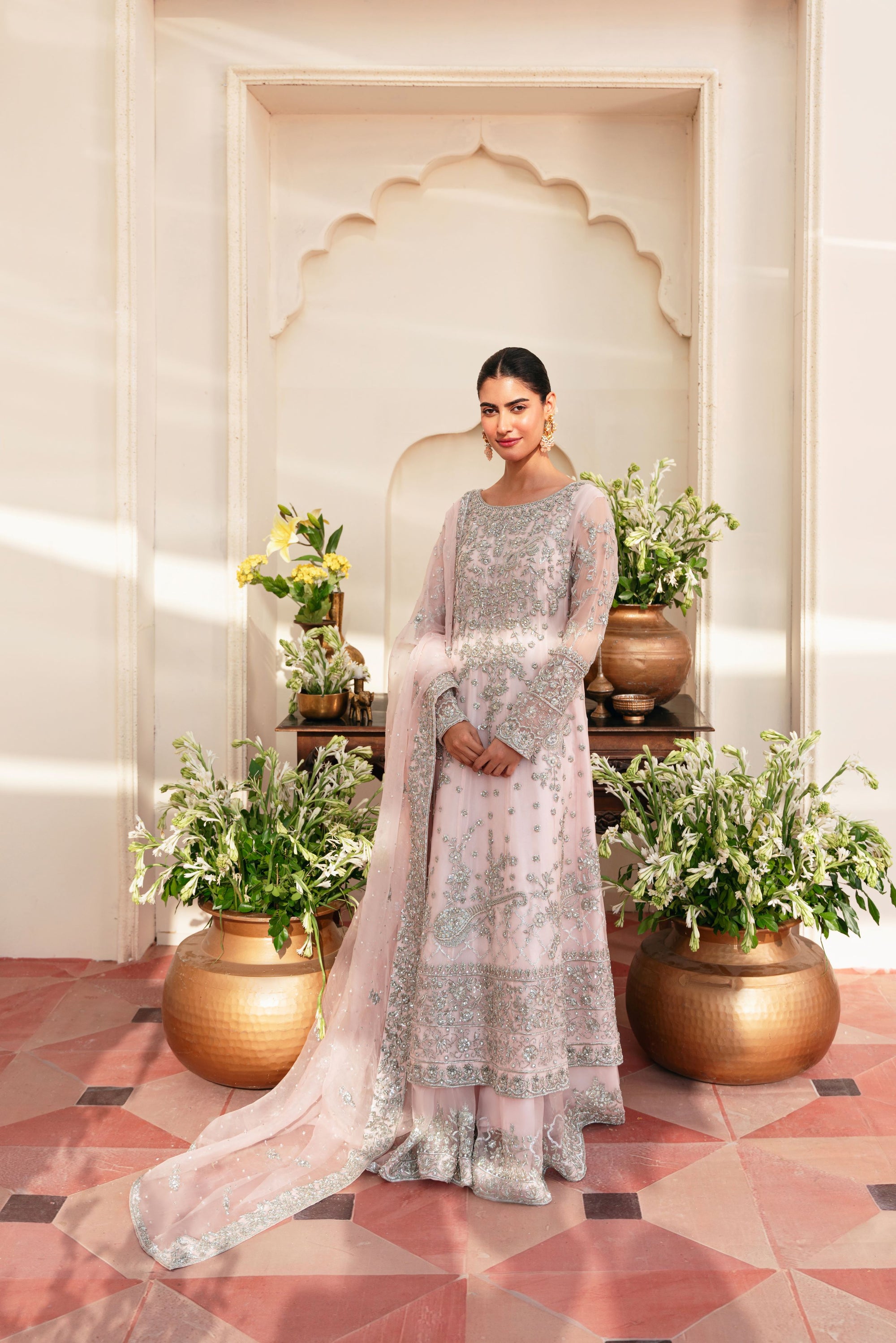 Blush Pink Silver Ada Work Pure Tissue Kalidaar (2-Piece) - Image 2