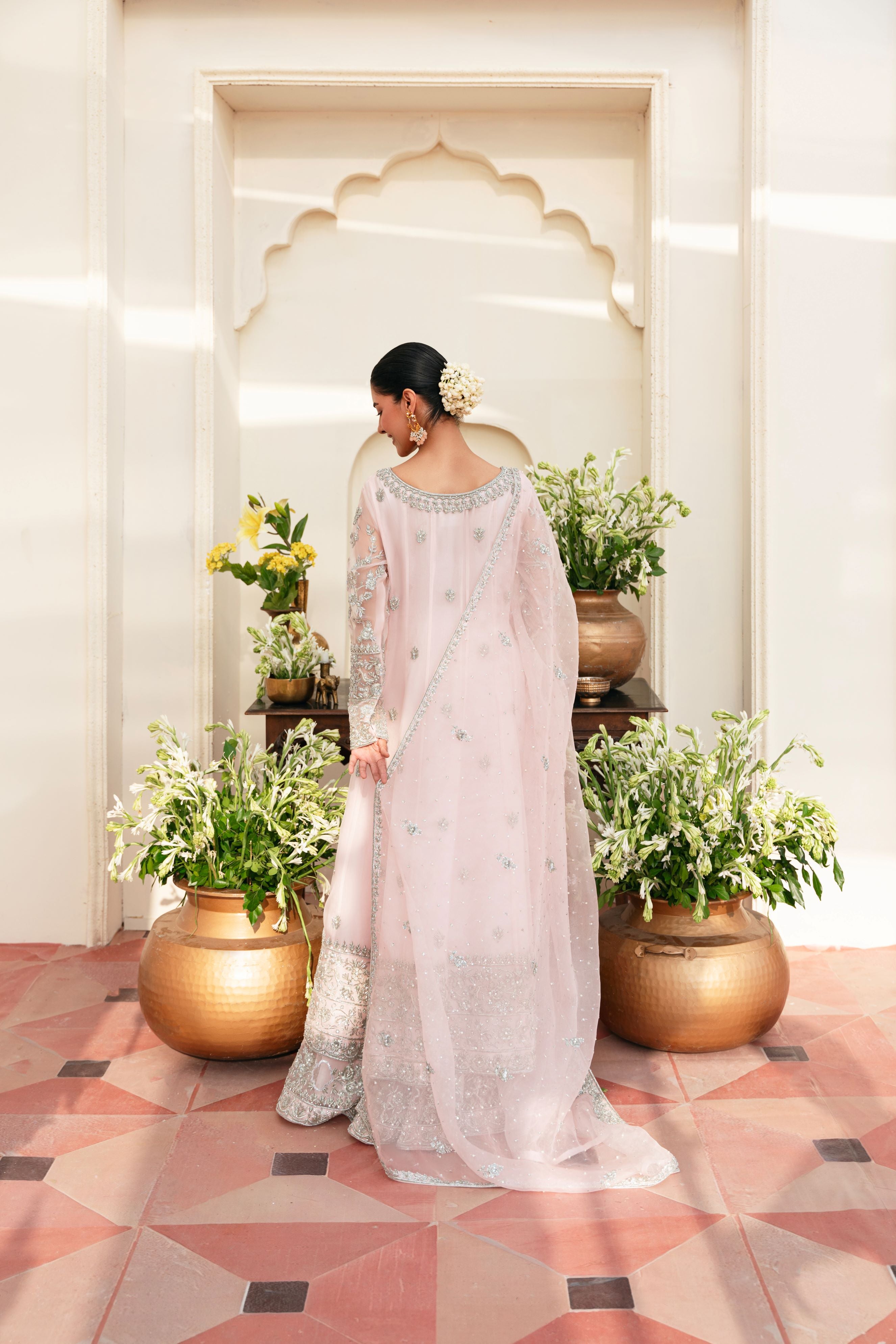 Blush Pink Silver Ada Work Pure Tissue Kalidaar (2-Piece) - Image 3