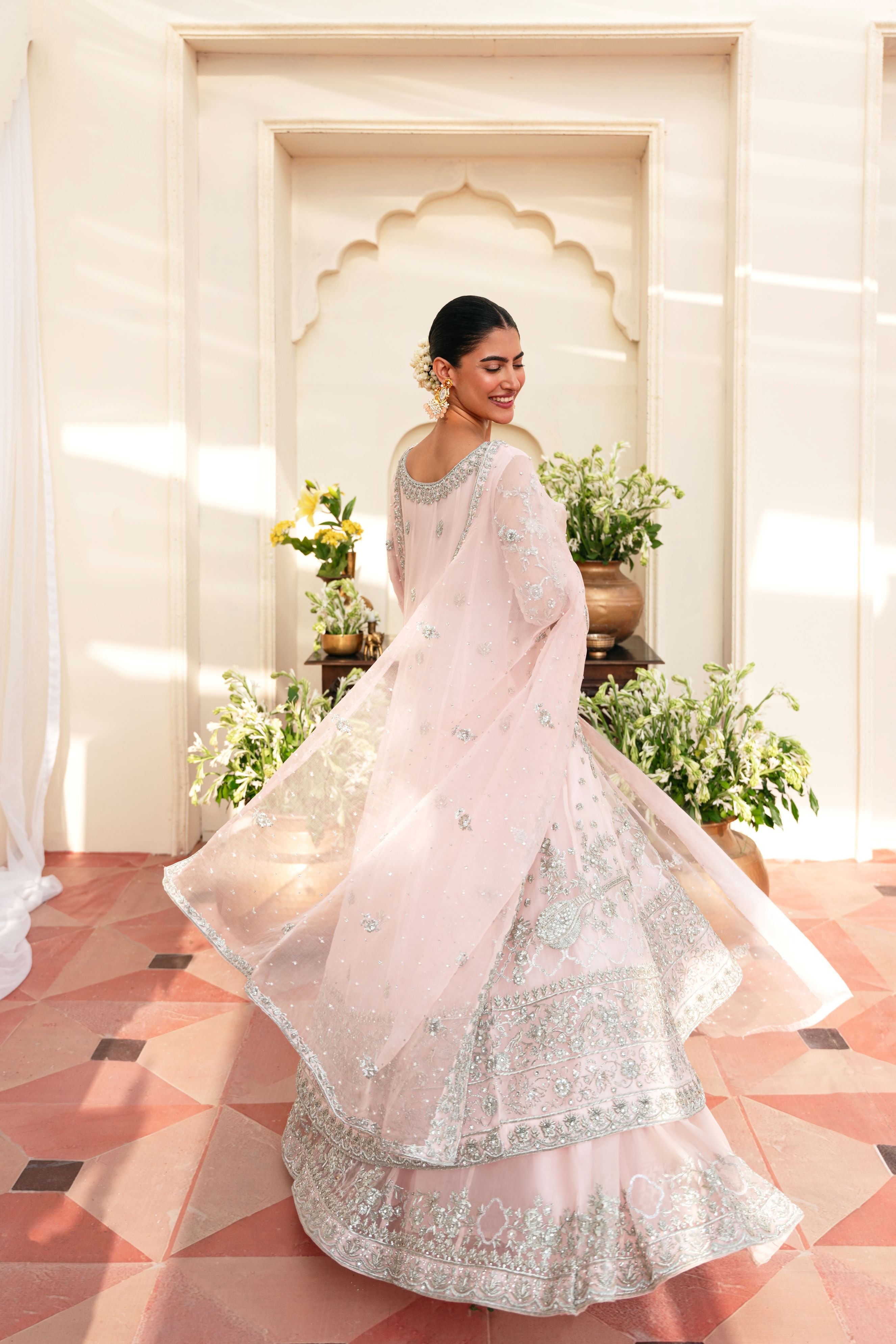 Blush Pink Silver Ada Work Pure Tissue Kalidaar (2-Piece) - Image 5