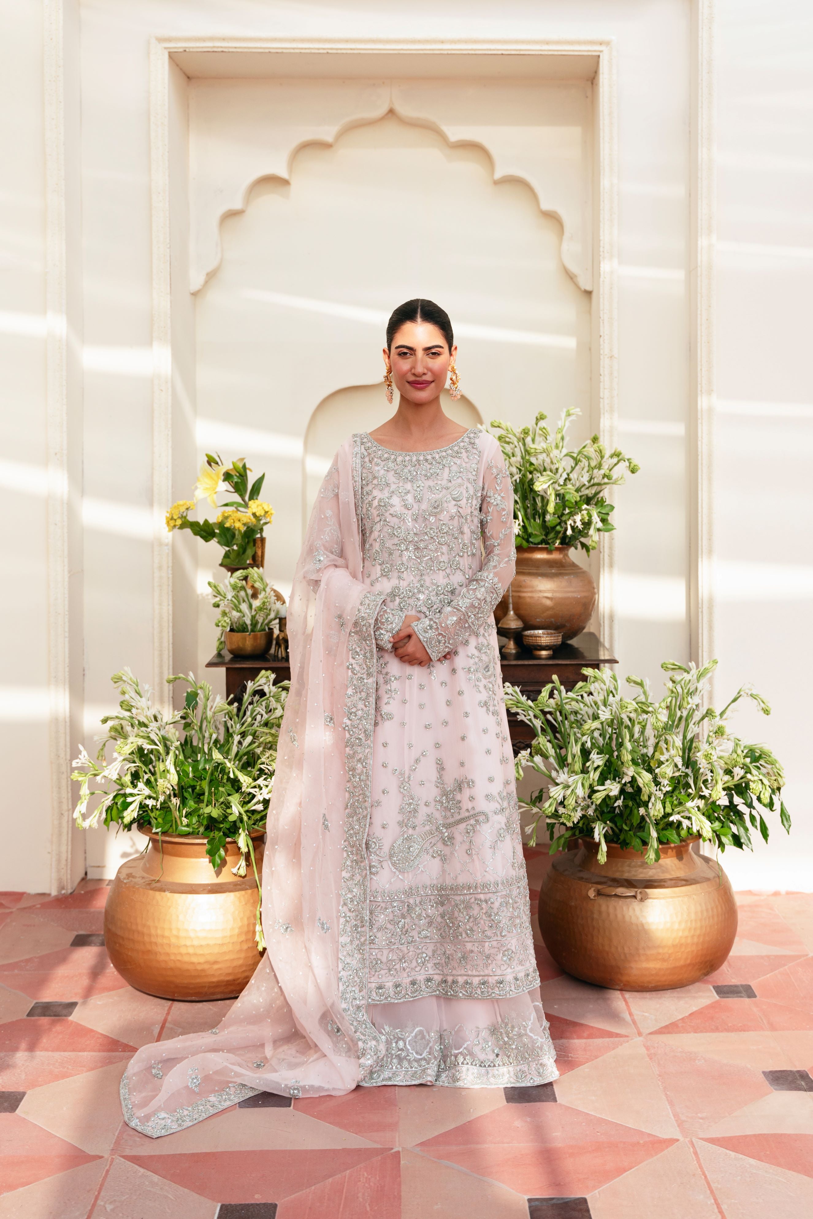 Blush Pink Silver Ada Work Pure Tissue Kalidaar (2-Piece) - Image 6