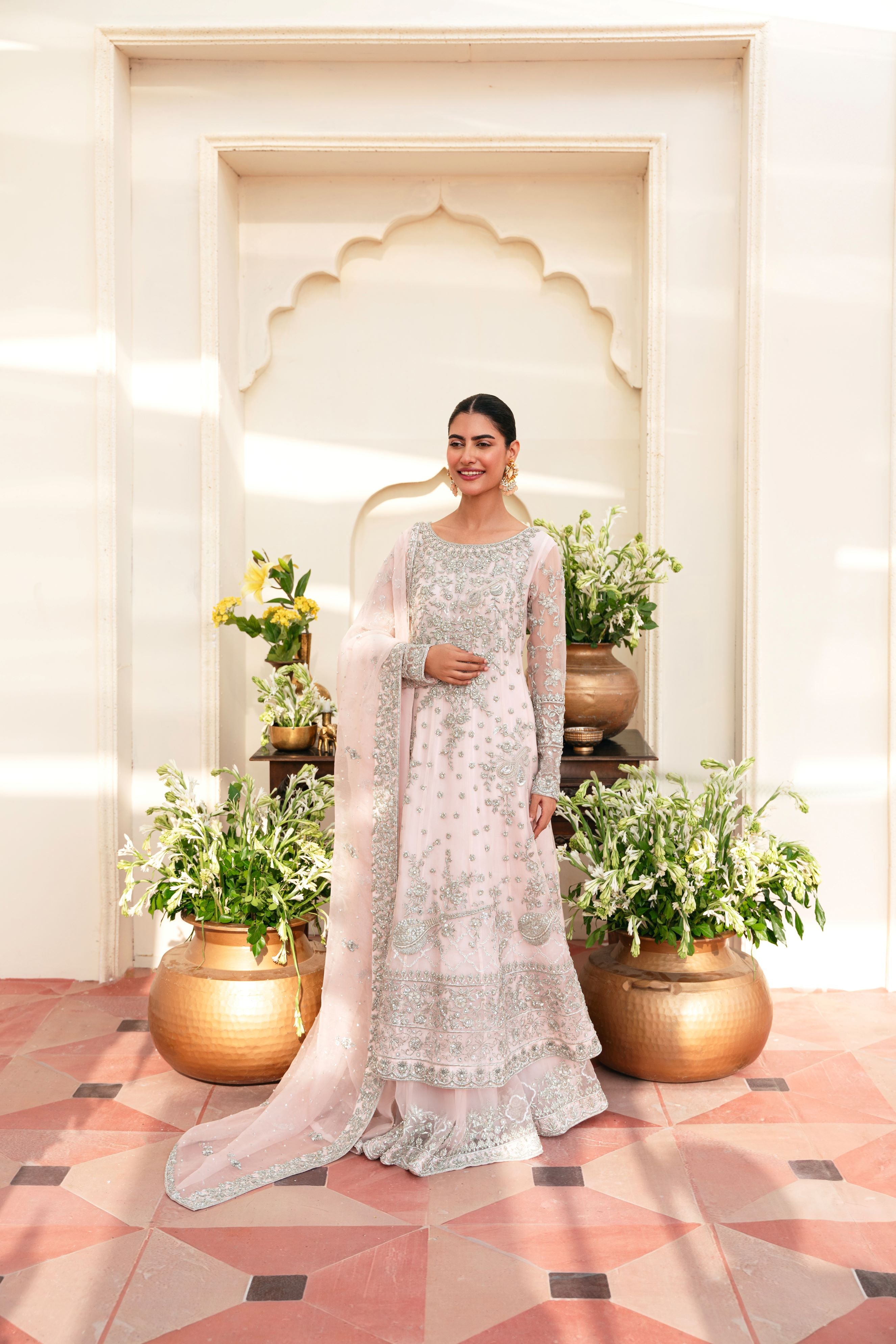 Blush Pink Silver Ada Work Pure Tissue Kalidaar (2-Piece) - Image 7