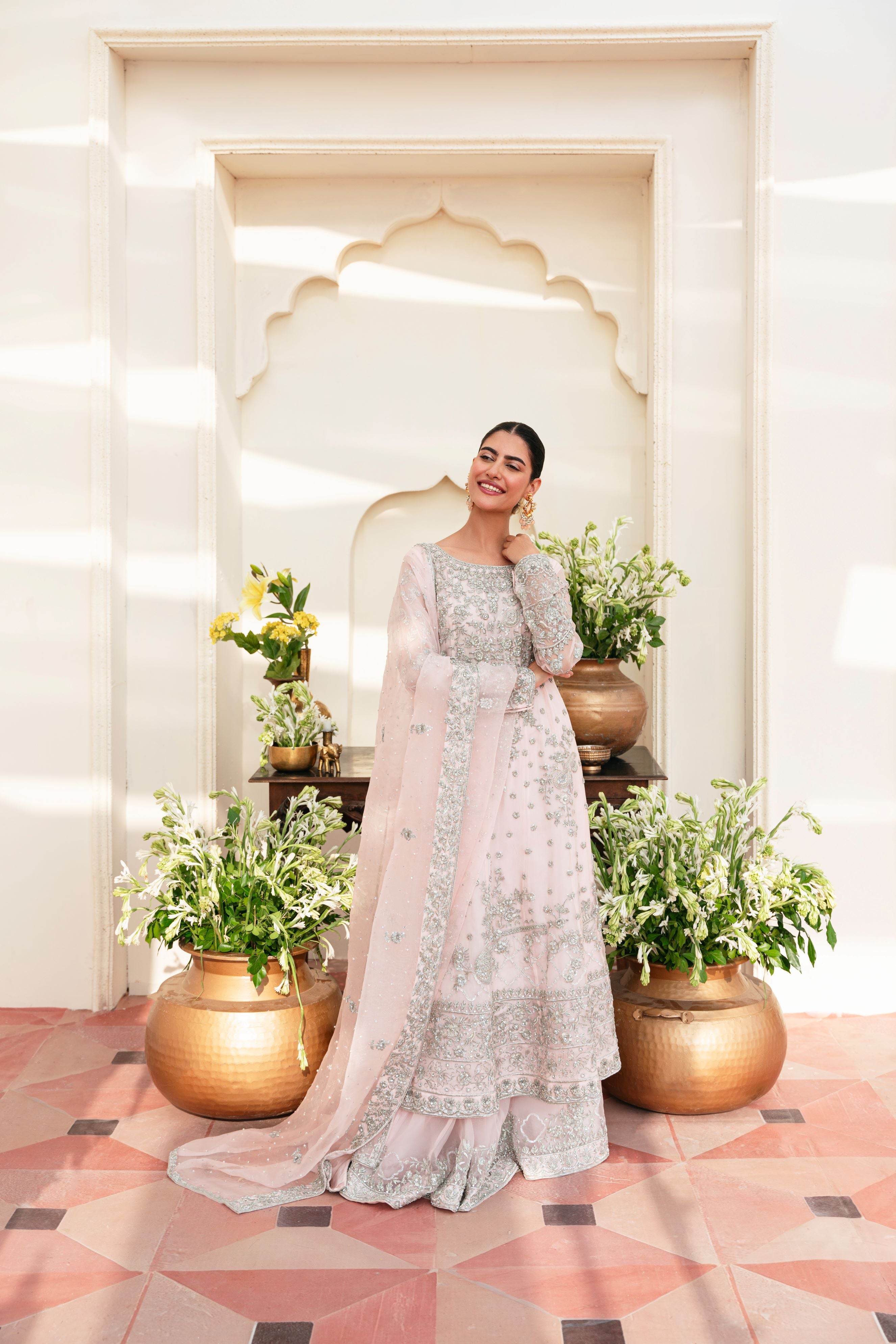 Blush Pink Silver Ada Work Pure Tissue Kalidaar (2-Piece) - Image 8