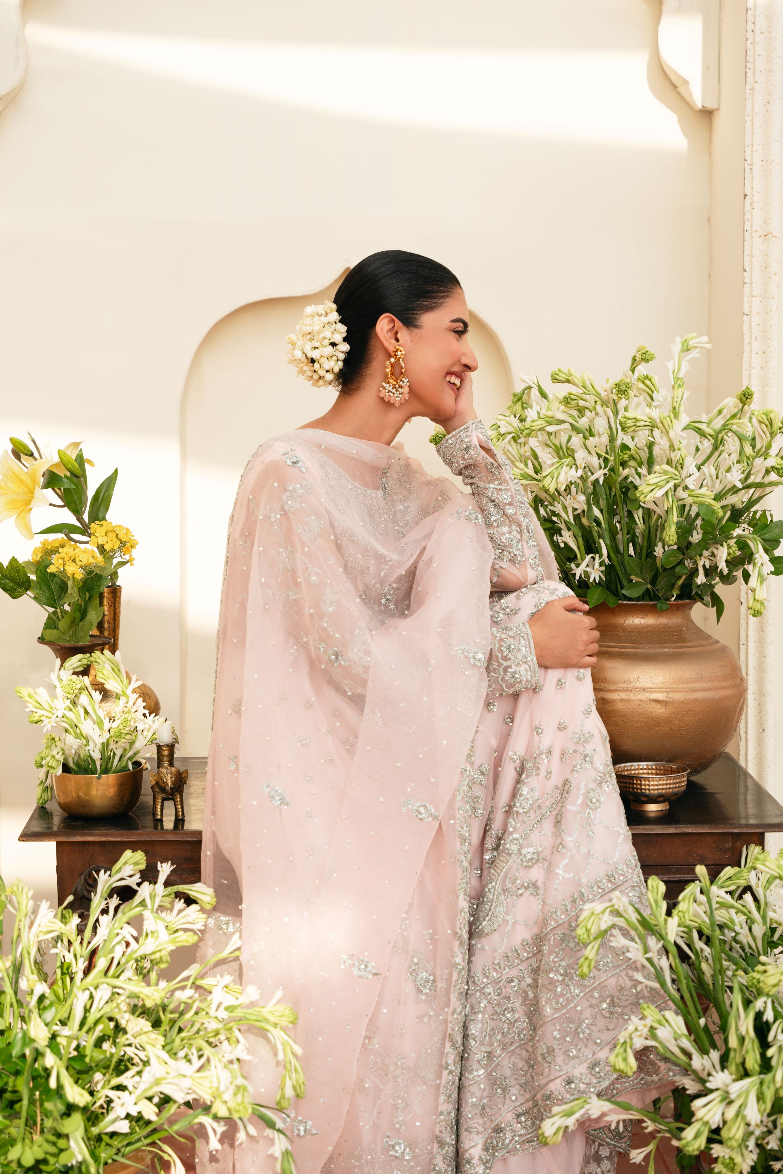 Blush Pink Silver Ada Work Pure Tissue Kalidaar (2-Piece) - Image 9