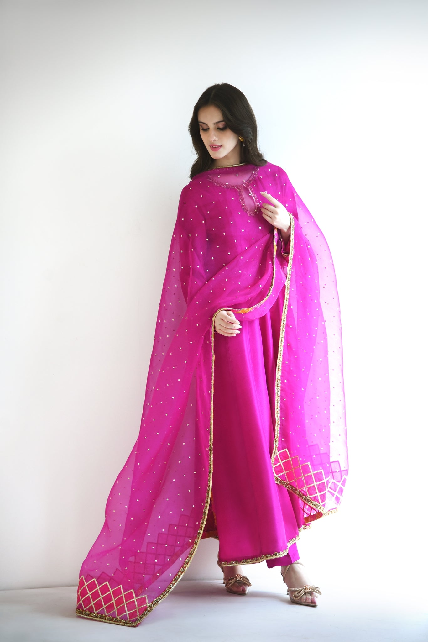Magenta Embellished Pure Raw Silk Kalidaar (2-Piece) - Image 1