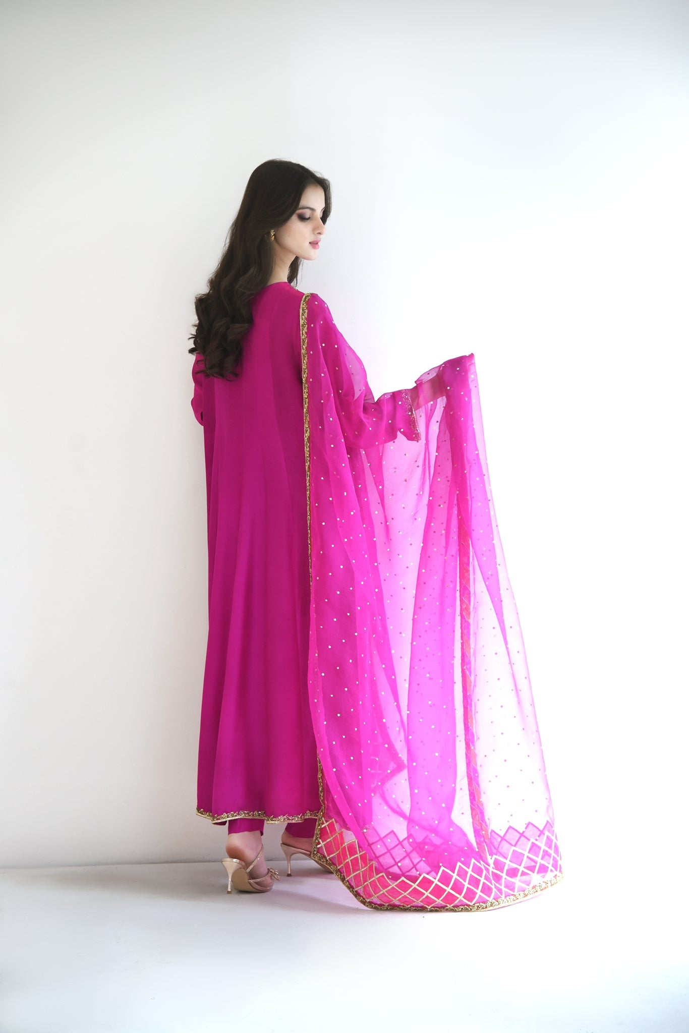 Magenta Embellished Pure Raw Silk Kalidaar (2-Piece) - Image 3