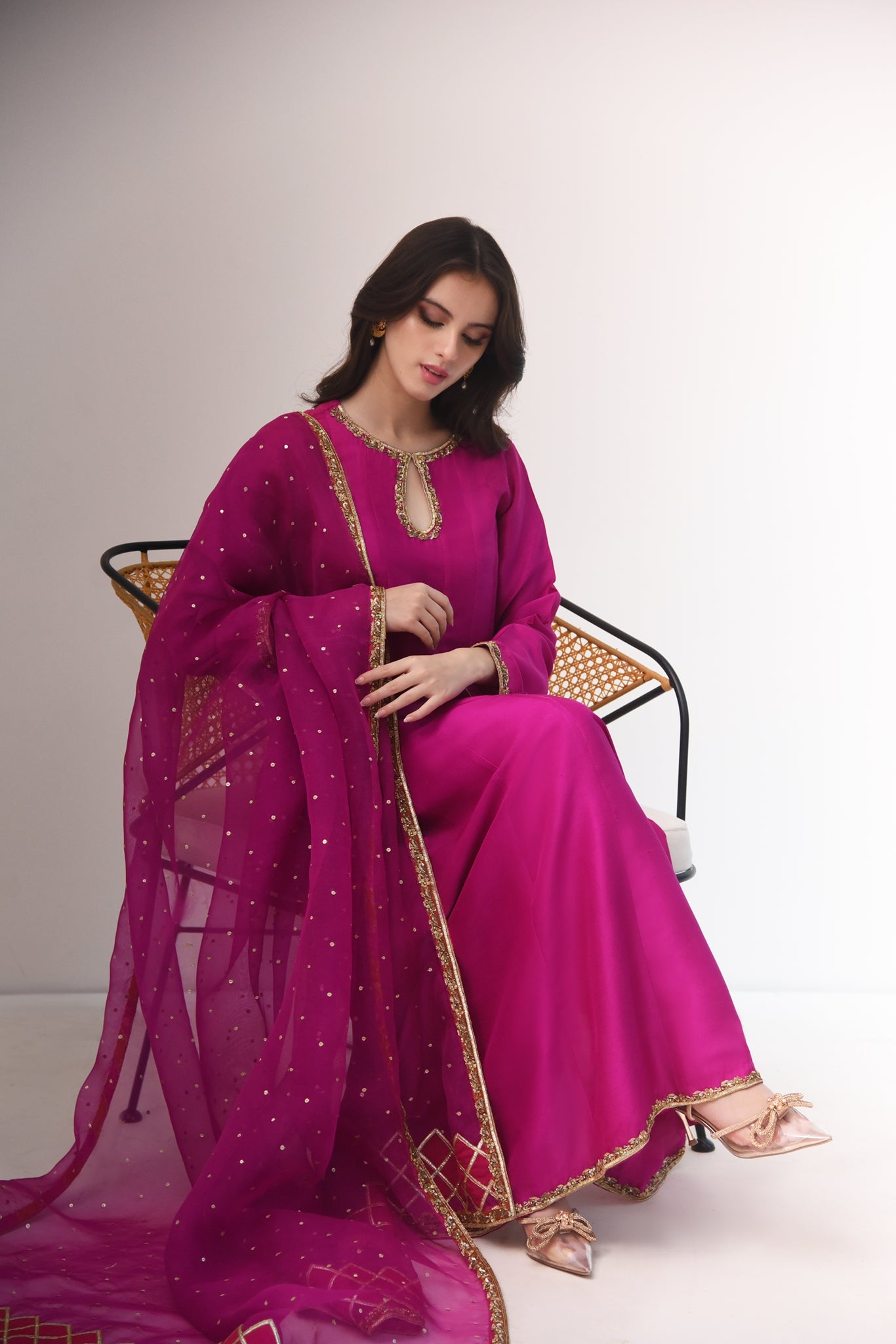Magenta Embellished Pure Raw Silk Kalidaar (2-Piece) - Image 4