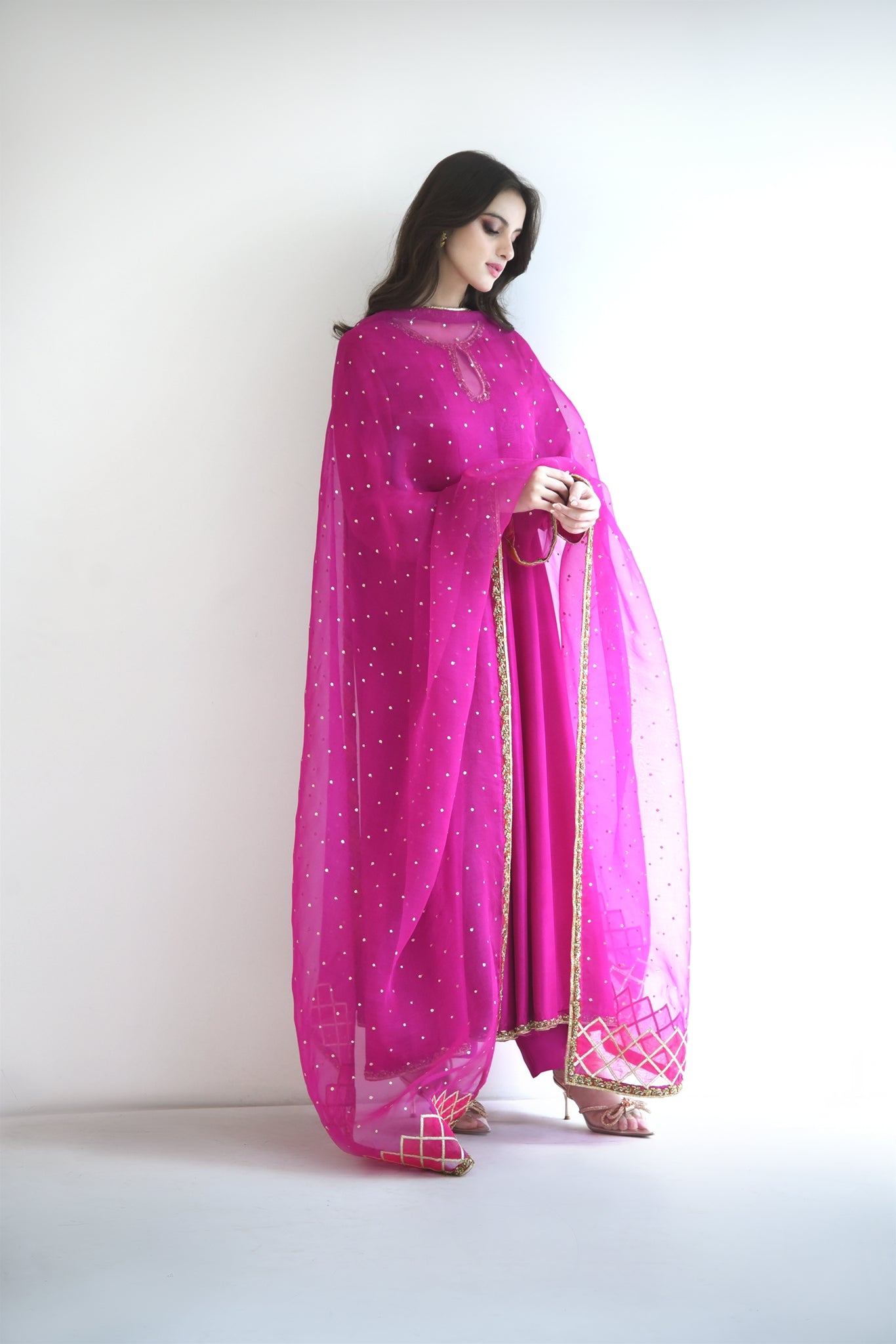 Magenta Embellished Pure Raw Silk Kalidaar (2-Piece) - Image 5
