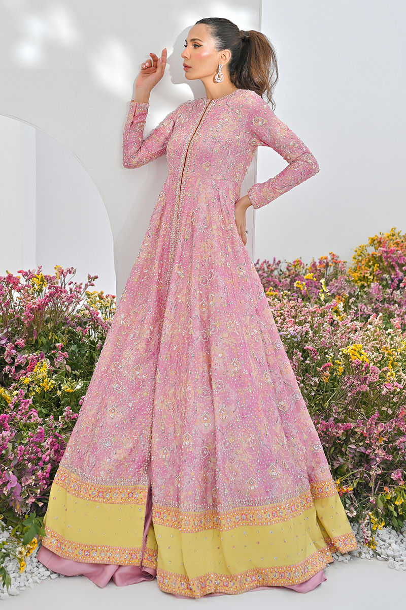 Mauve Embellished Pure Raw Silk Kalidar (1-Pc) - Image 1