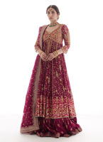 Pakistani Magenta Embroidered Net Kalidaar Dress (3-Piece) - Image 2