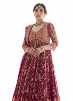 Pakistani Magenta Embroidered Net Kalidaar Dress (3-Piece) - Image 3