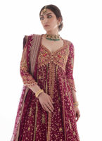 Pakistani Magenta Embroidered Net Kalidaar Dress (3-Piece) - Image 4