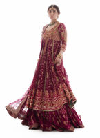 Pakistani Magenta Embroidered Net Kalidaar Dress (3-Piece) - Image 5