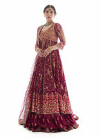 Pakistani Magenta Embroidered Net Kalidaar Dress (3-Piece) - Image 6