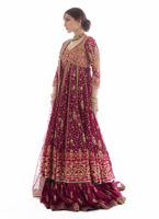 Pakistani Magenta Embroidered Net Kalidaar Dress (3-Piece) - Image 7