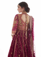 Pakistani Magenta Embroidered Net Kalidaar Dress (3-Piece) - Image 8