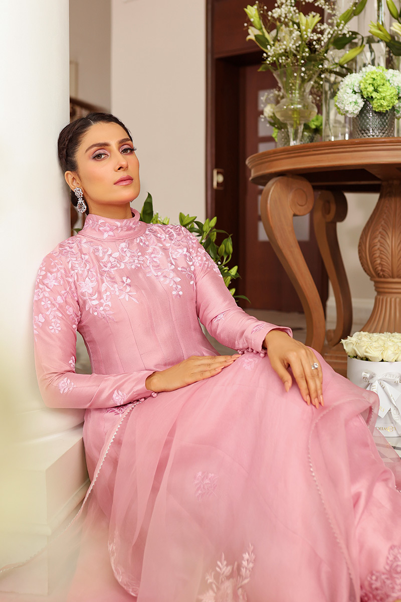 Taffy Pink Embroidered Raw Silk Kalidaar (3-Piece) - Image 5