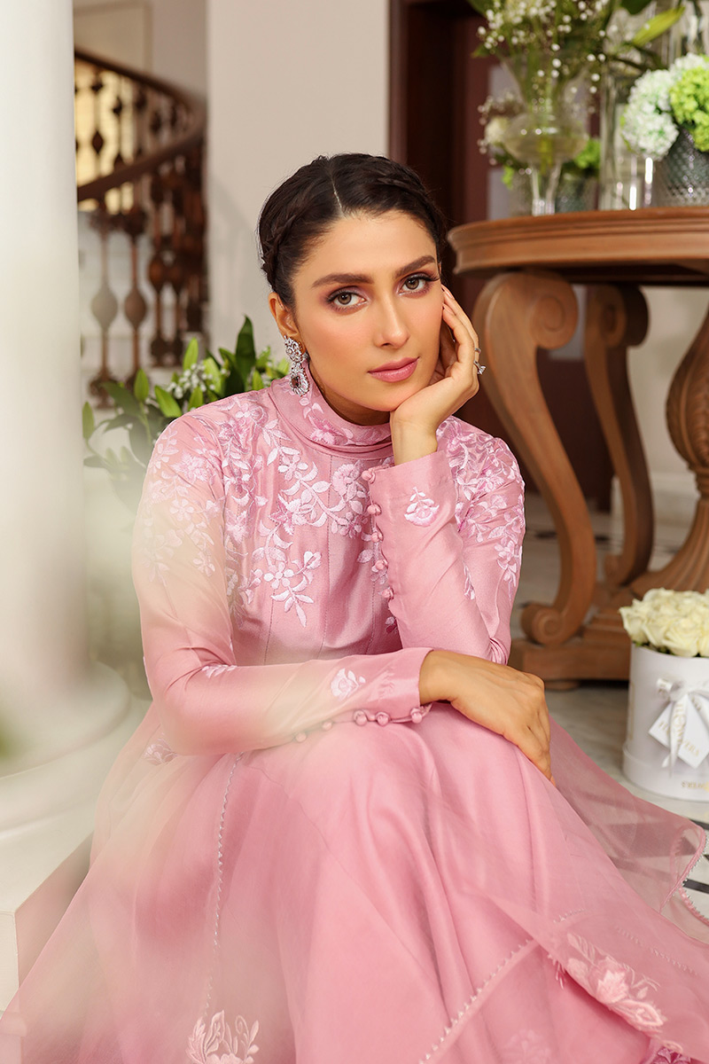 Taffy Pink Embroidered Raw Silk Kalidaar (3-Piece) - Image 7