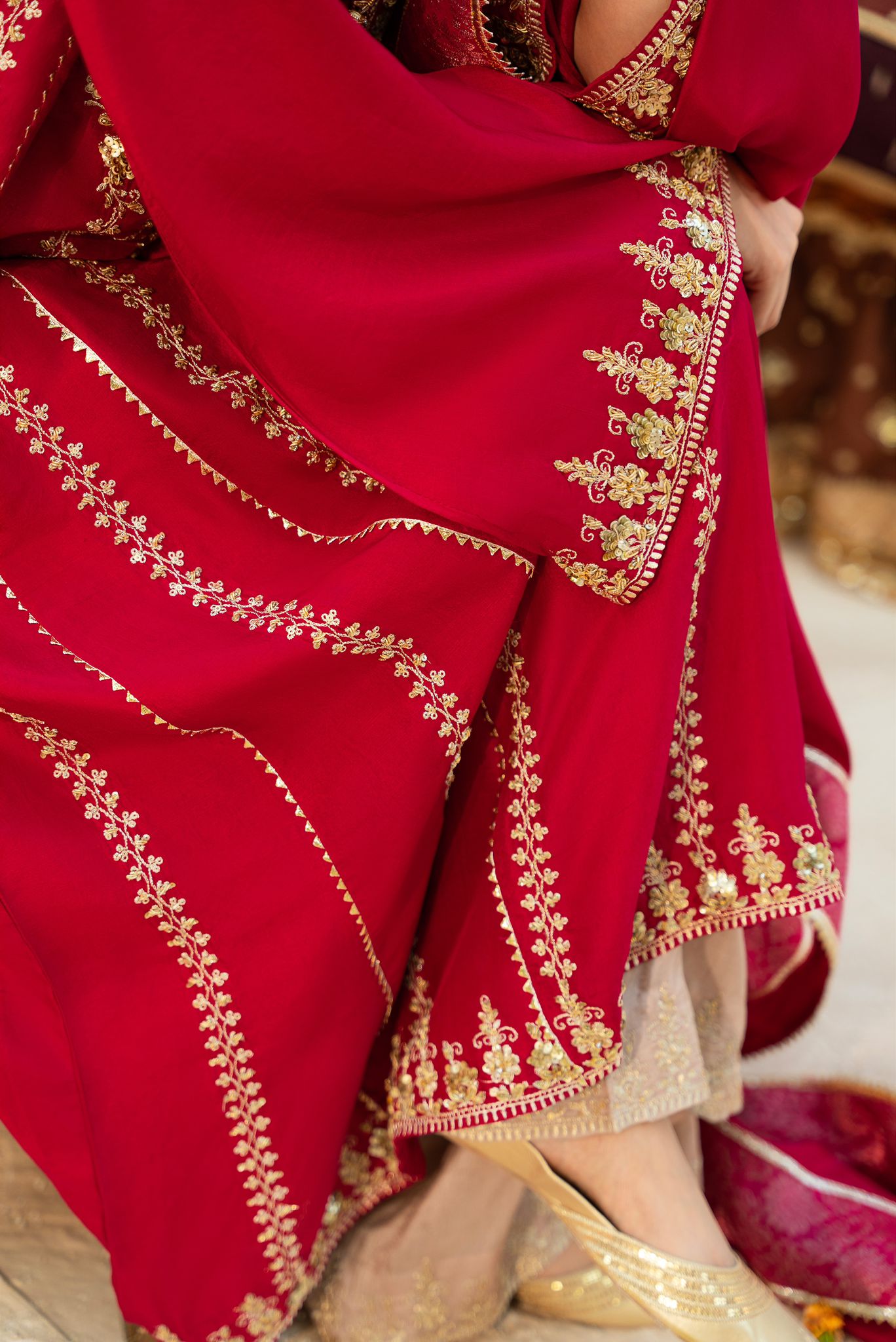 Magenta Zardozi Raw Silk Kalidaar (3-Piece) - Image 3