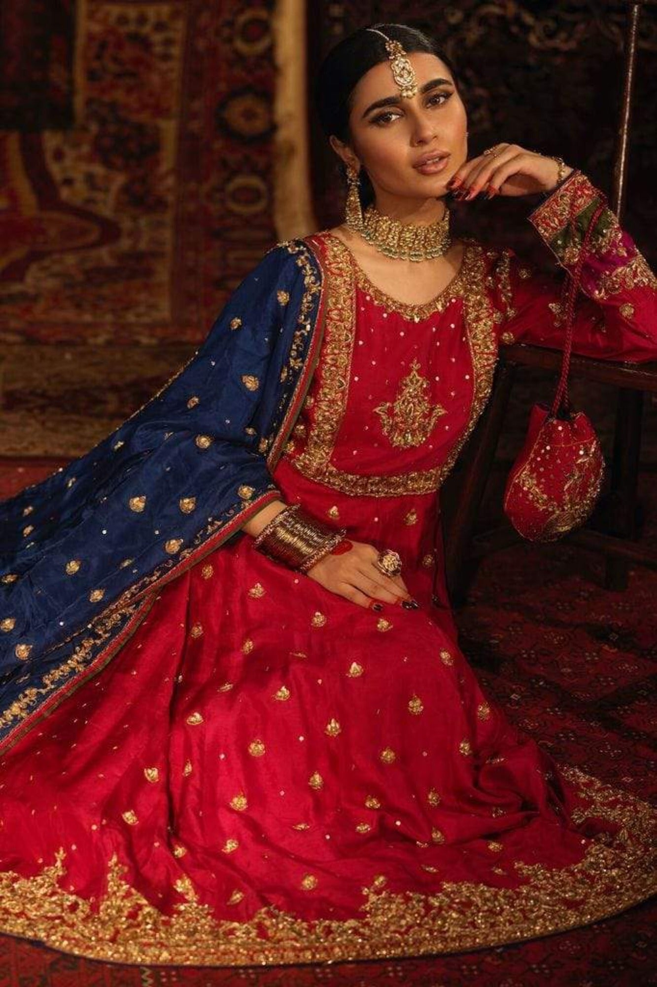 Cherry Pink Embroidered Raw Silk Kalidar Frock (3-Piece) - Image 6