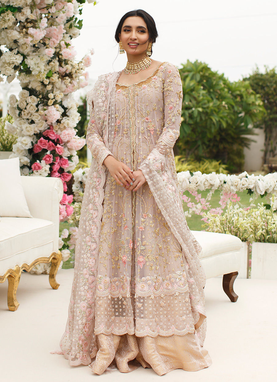 Blush Pink Embellished Silk Kalidaar Dress (3-Piece) - Image 1